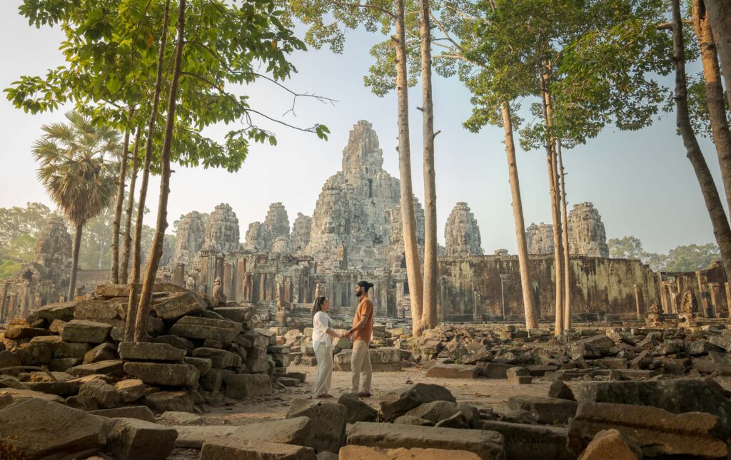 Couple at Bayon temple on a Siem Reap Photographer Photoshoot