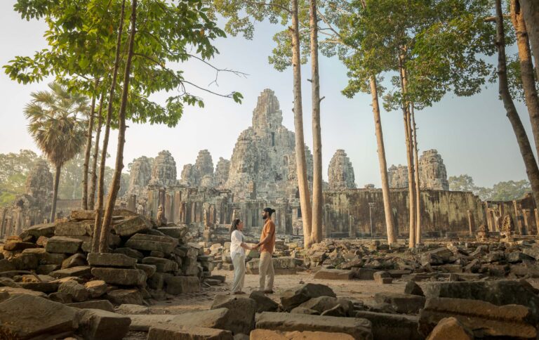 Couple at Bayon temple on a Siem Reap Photographer Photoshoot