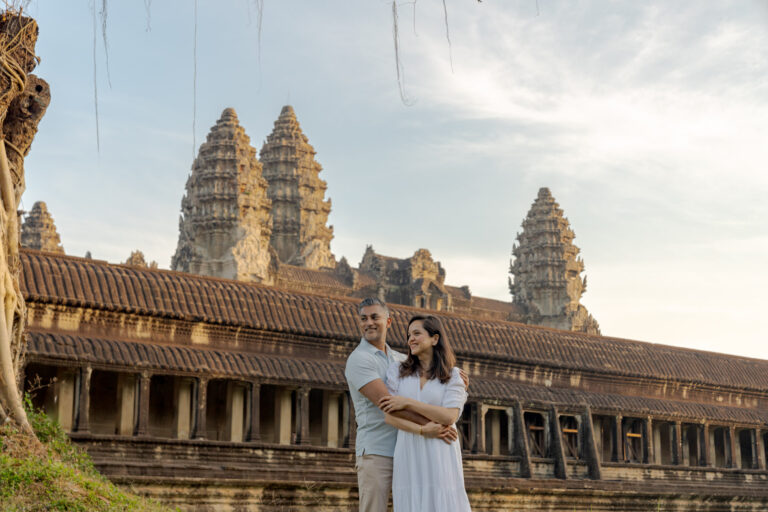 Couple at Angkor Wat at Sunrise on a photoshoot with Siem Reap Photographer