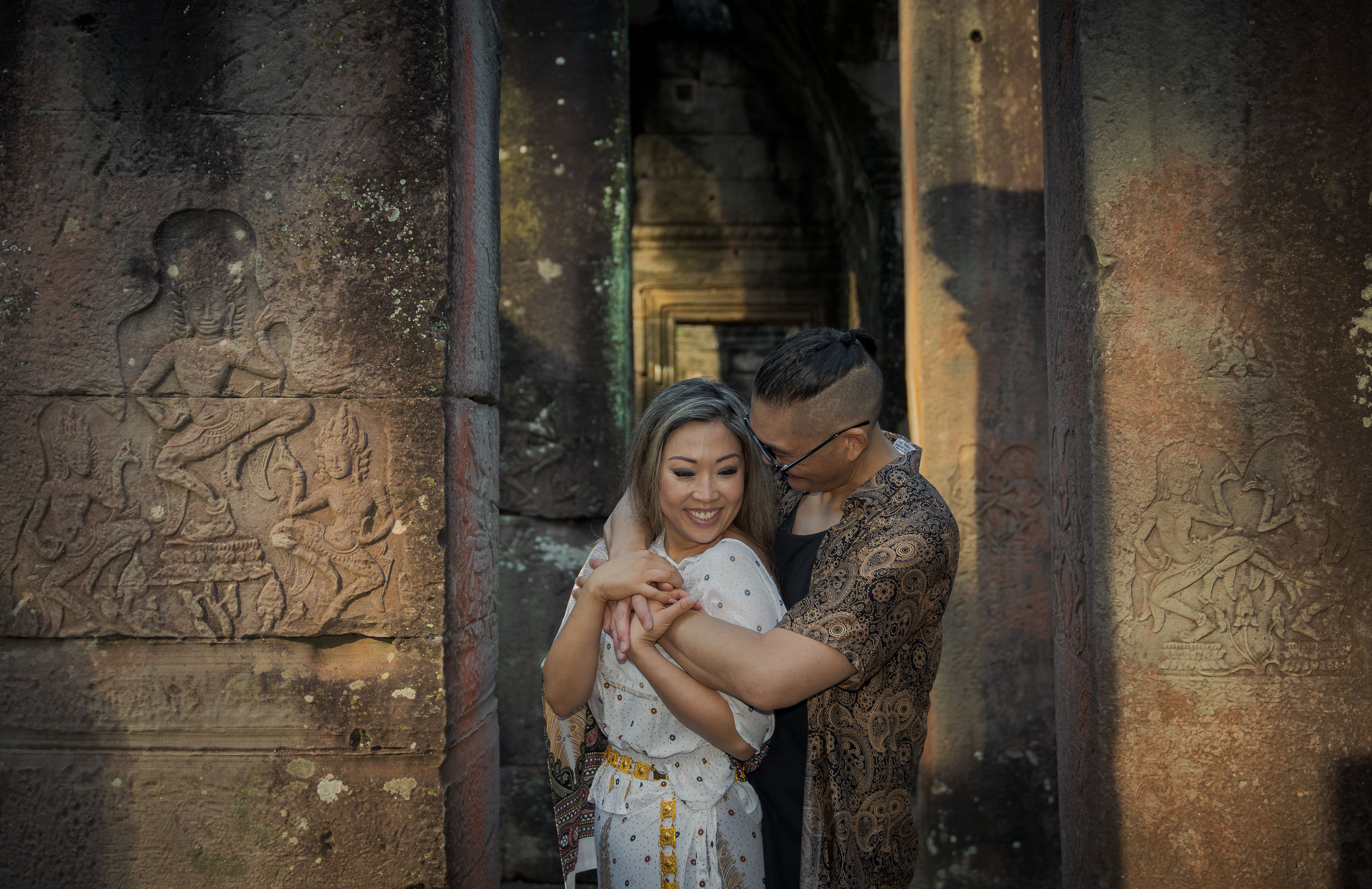 couple at Bayon on a Photoshoot with Siem Reap Photographer