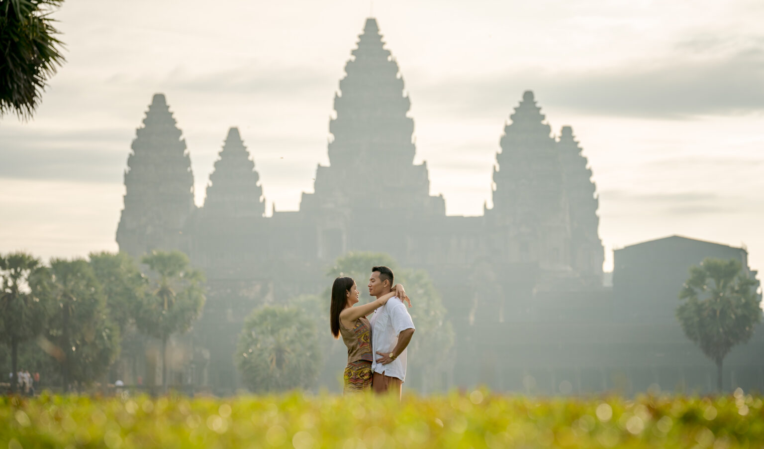 Couple at Angkor Wat at Sunrise on a photoshoot with Siem Reap Photographer