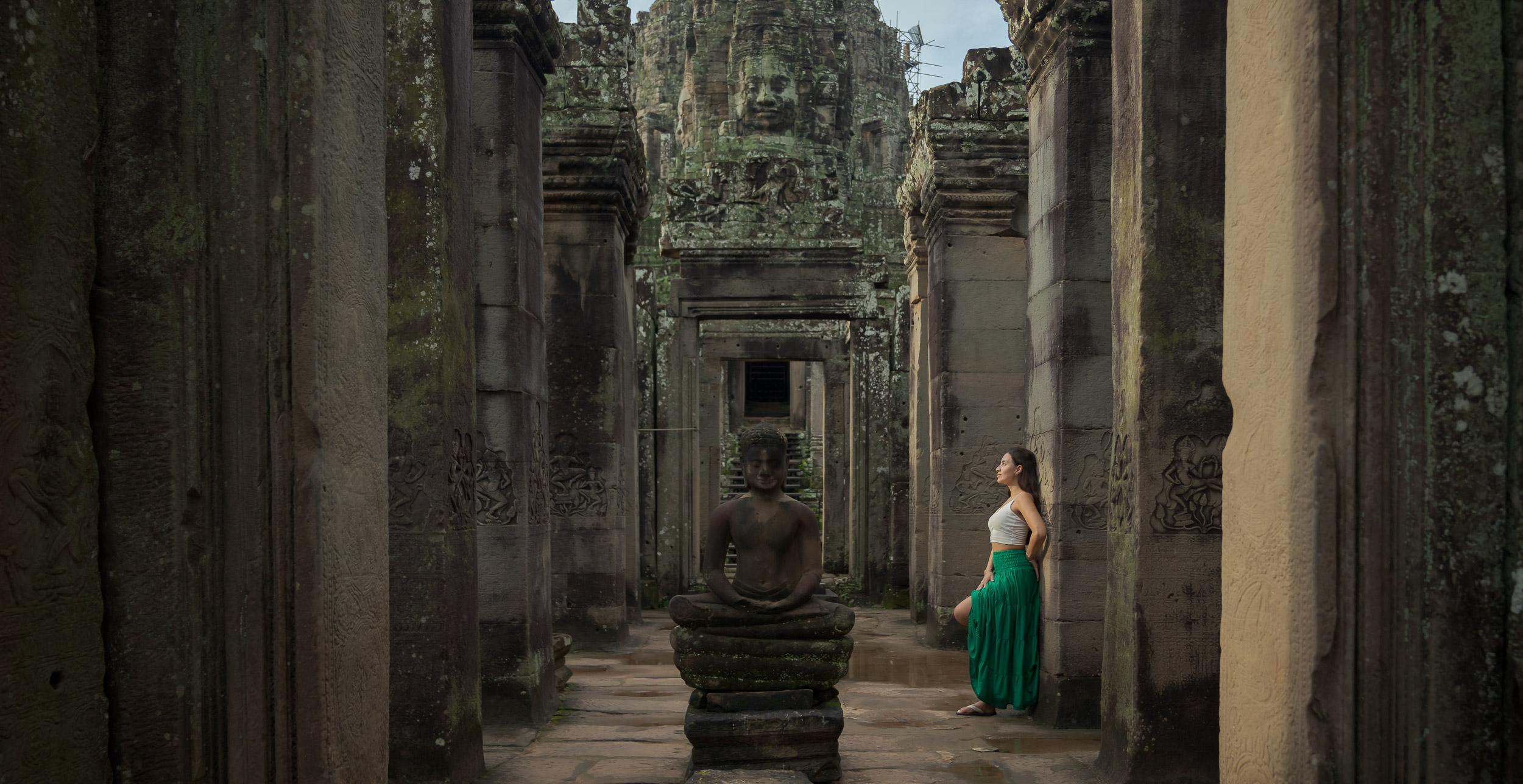Solo Traveler at Bayon Temple on a Photoshoot with Siem Reap Photographer