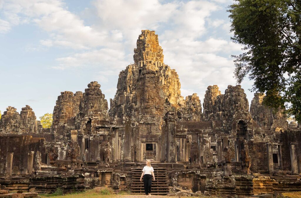 Lady at Bayon temple on a Photoshoot with Siem Reap Photographer