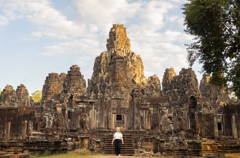 Lady at Bayon temple on a Photoshoot with Siem Reap Photographer