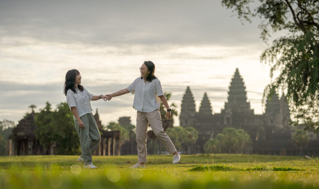 LGBTQ Couple on a photoshoot with Siem Reap Photographer in Siem Reap at Angkor Wat Temple, Cambodia