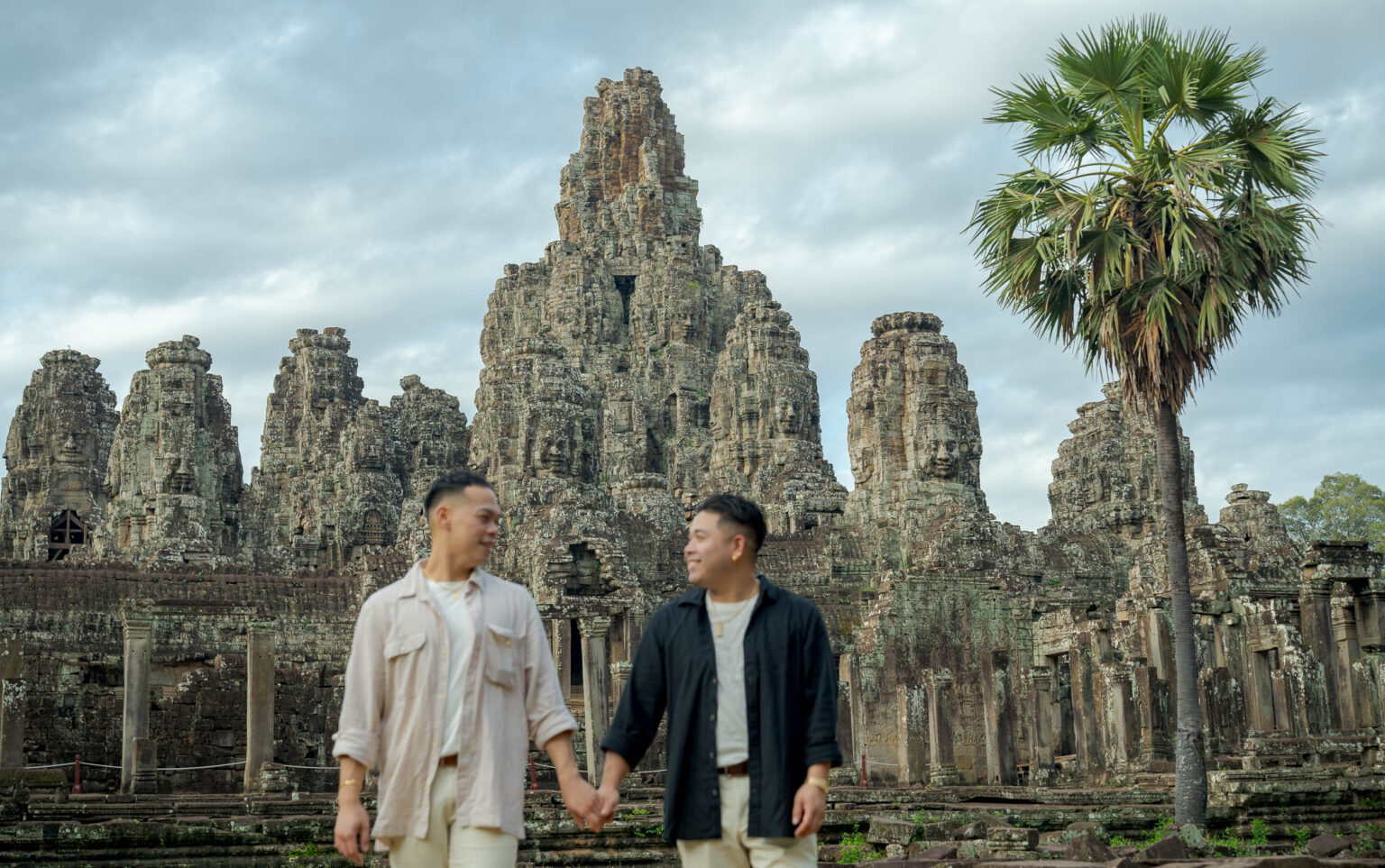 LGBTQ couple at Bayon Temple, Cambodia