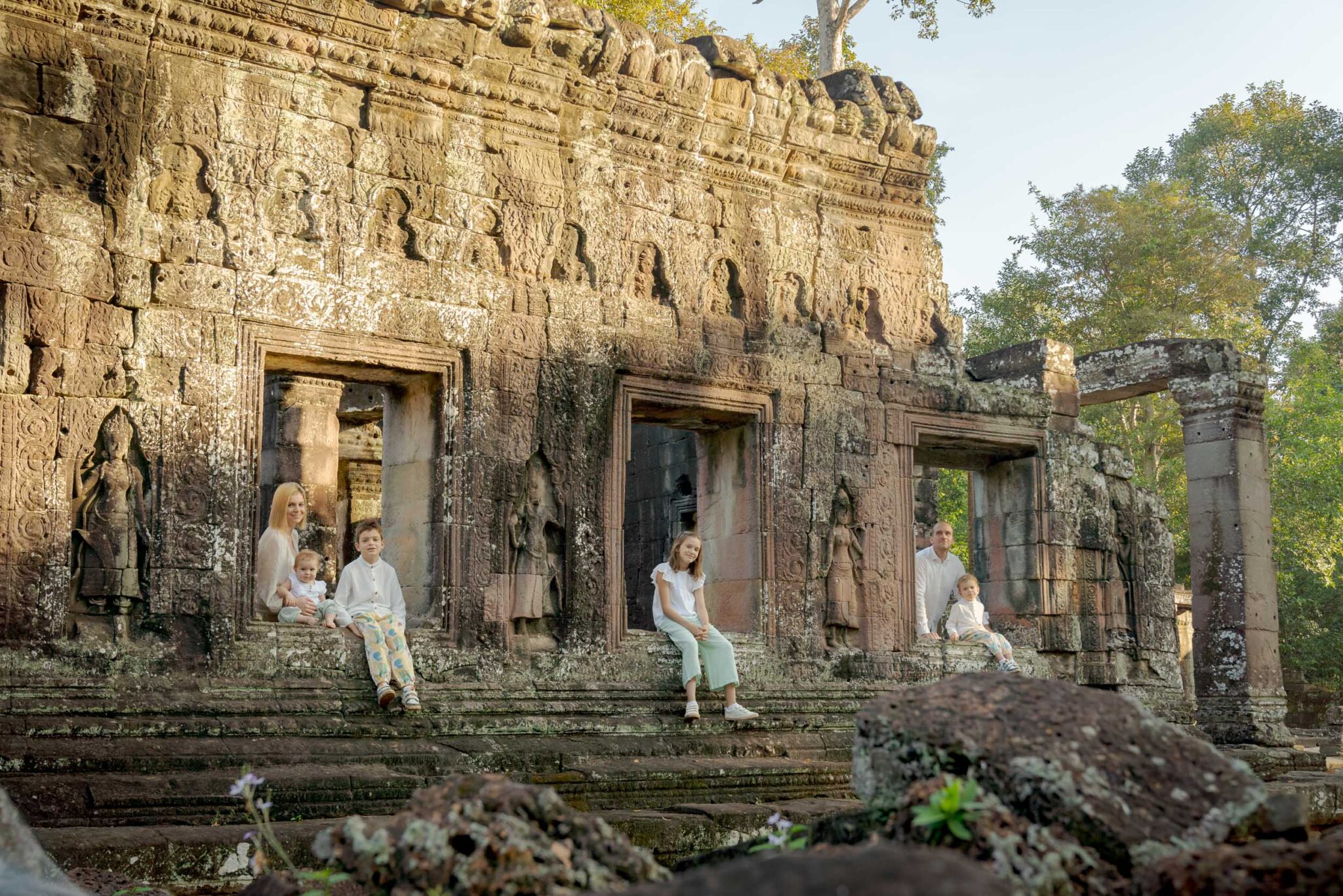 Family at Beantey Kdei Temple on a Photoshoot with Siem Reap Photographer