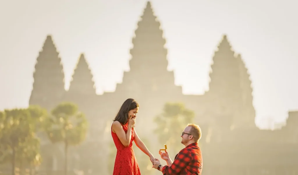 Couple proposal at Angkor Wat captured by Siem Reap Photographer