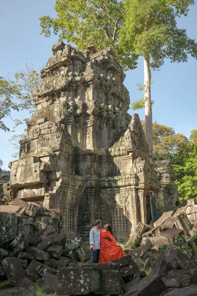 couple on a photoshoot at Ta Prom Temple