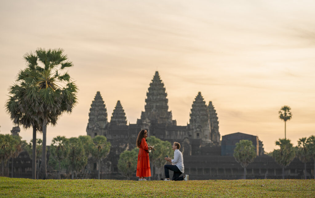 Man proposes to partner in front of Angkor Wat at sunrise in siem reap