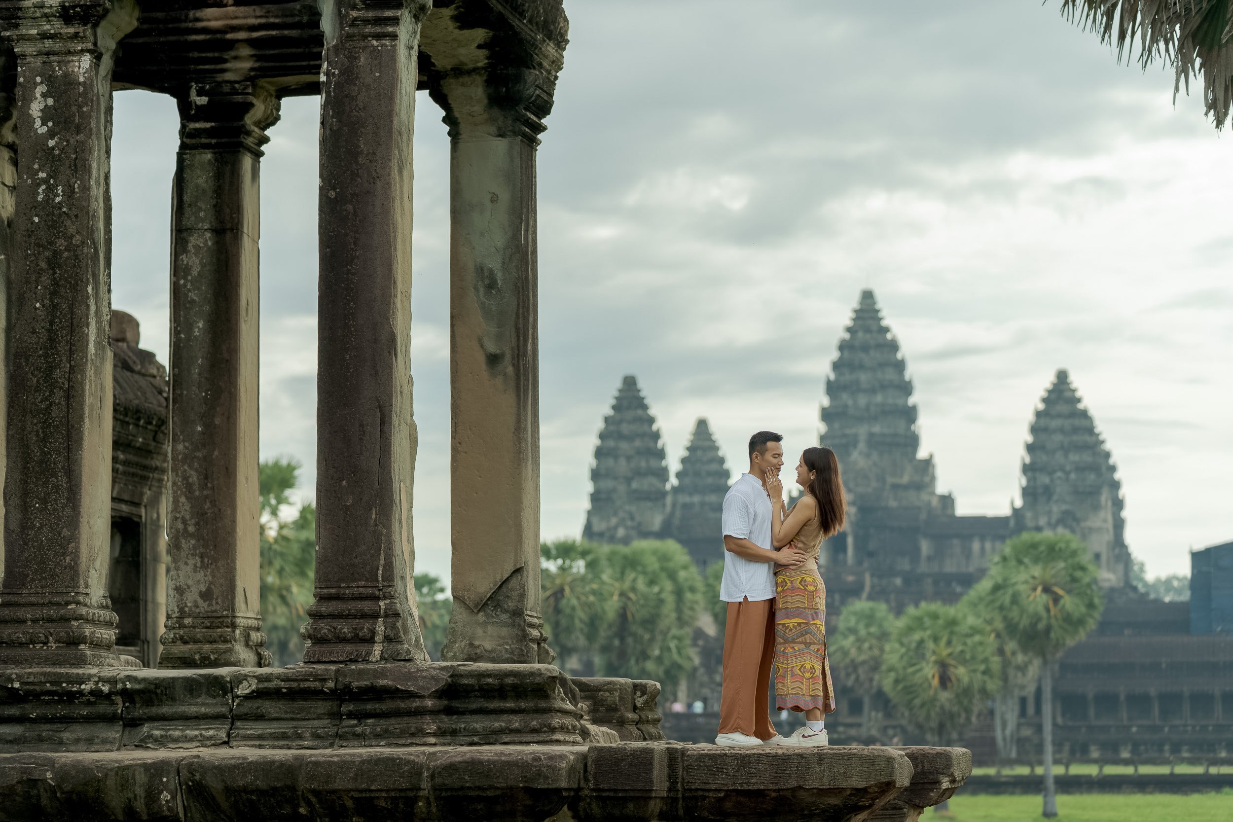 Couple at angkor wat on a photoshoot with siem reap photographer