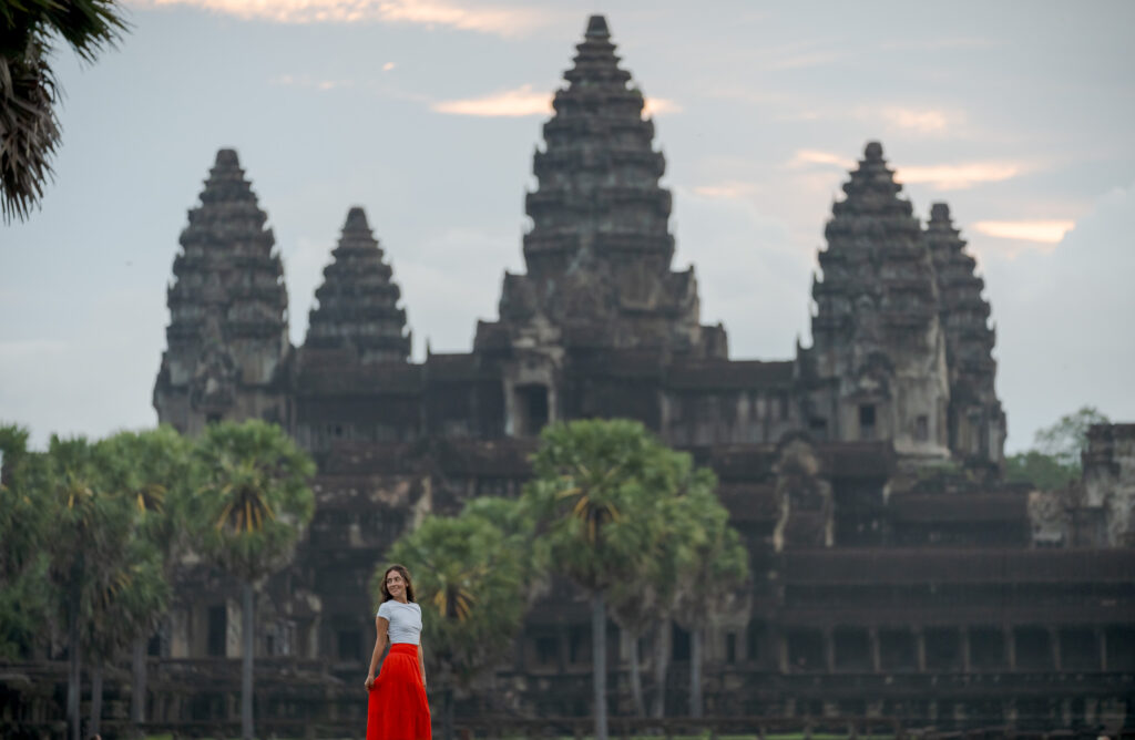 Solo Traveller at Angkor Wat at sunrise photographed by Siem Reap Photographer