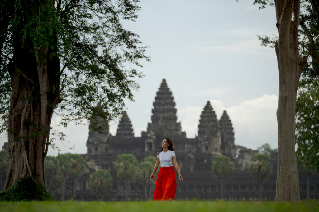 Solo Traveller at Angkor Wat at sunrise photographed by Siem Reap Photographer