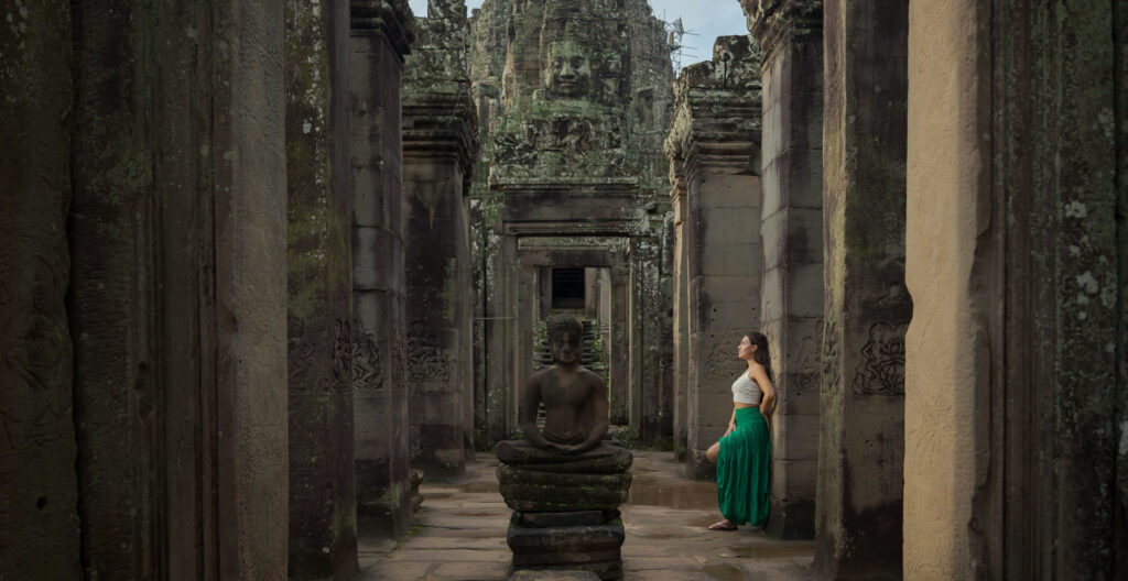 solo traveller lady at bayon temple photographed by siem reap photographer
