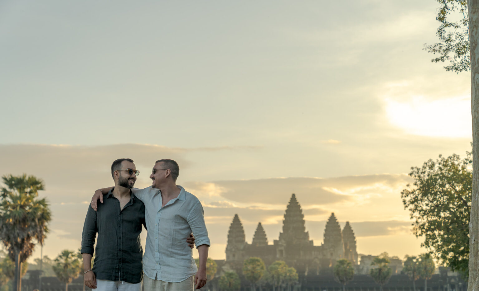 couple after a proposal at angkor wat sunrise